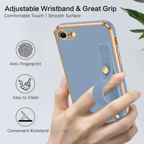 Vista 3 de VENINGO Funda para iPhone SE, iPhone 7/8, TPU suave y delgada con pulsera ajustable, resistente a los arañazos y a prueba de golpes, funda
