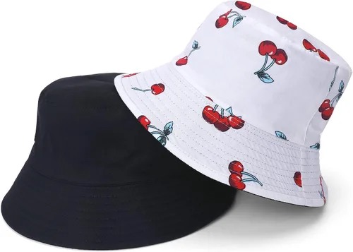 Vista 4 de Paquete de 4 sombreros unisex con estampado, sombrero de playa de algodón para mujer, viajes de verano, gorra reversible al aire libre, doble cara