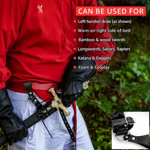 Vista 5 de Armory Replicas™ - Rana espada de cuero hecha a mano – Disfraz medieval LARP hebilla ajustable y cinturón de arma con cable soporte
