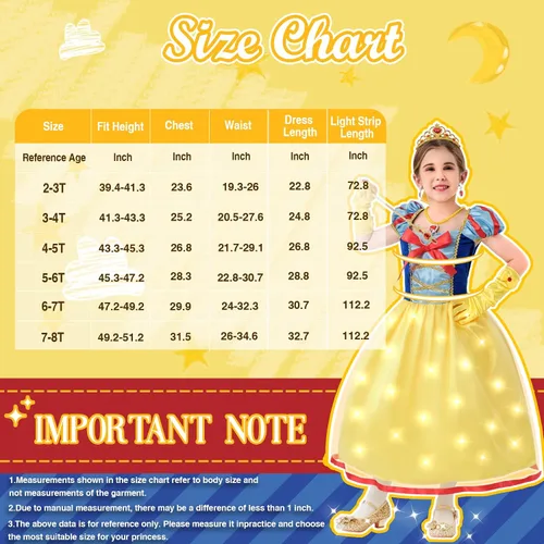 Vista 6 de Nalmits Princess Costume for Girls, Light-Up Dress with Accessories, Fantasy Gown Outfits for Birthday Party