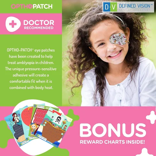 Vista 6 de Opthopatch Defined Vision - Parches para ojos para niños, diseño divertido para niñas [Serie I], 60 + 10 vendajes adhesivos de algodón
