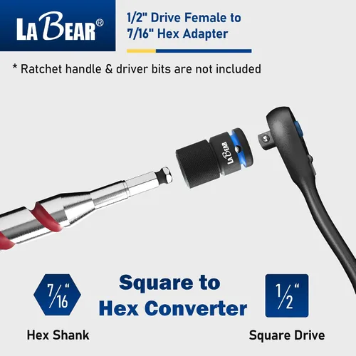 Vista 2 de LABEAR - Adaptador de llave de impacto, 1/2 "hembra a convertidor hexagonal de 7/16", liberación rápida, mandril de cambio rápido, adaptador