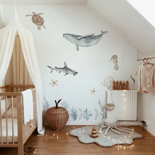 Vista 11 de Calcomanías de pared de océano para guardería, calcomanías grandes Marine Animal-a