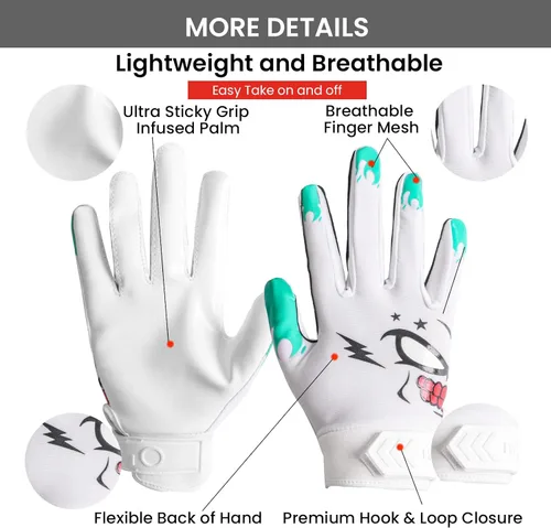 Vista 2 de Guantes de Fútbol Americano para Jóvenes y Adultos Pro 3.0 Mejorados Palma Ultra Adherente Receptores Silicona Flexible Alto Agarre Guantes