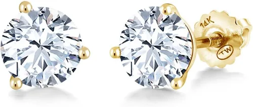 Vista 213 de Gem Stone King Aretes de Martini de oro amarillo de 14 quilates Aretes de tuerca de 3 puntas para mujeres y hombres Redondos de 0.236 pulgadas