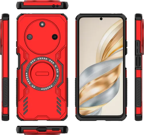Vista 77 de Funda compatible con Motorola Edge 50, compatible con carga inalámbrica MagSafe [PC + TPU] 2 en 1 funda magnética protectora anticaída para Rojo