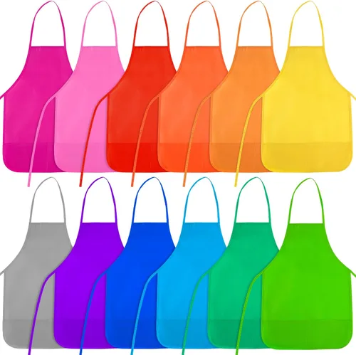Vista 12 de 12 piezas de delantales para niños de color rojo rosa con 2 bolsillos amplios para arte, actividades de pintura, manualidades en la cocina Rosa Rojo