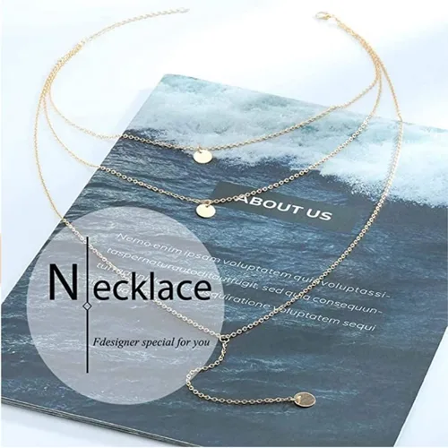Vista 6 de Fdesigner Collar largo en capas de moda con colgante de moneda, collares de cadena con dije, joyería para mujeres y niñas (dorado)