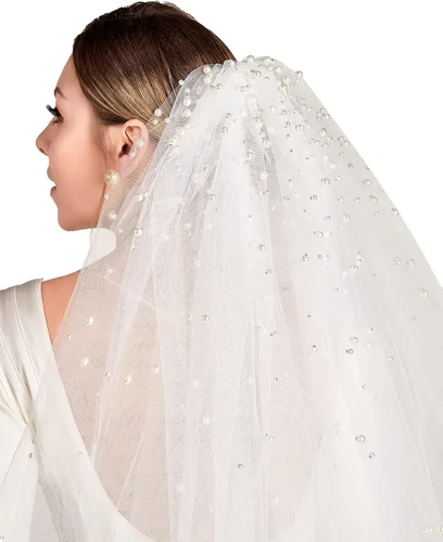 Vista 5 de Velo de boda para despedida de soltera, accesorios de boda, decoración con peine, velos de perlas para novias