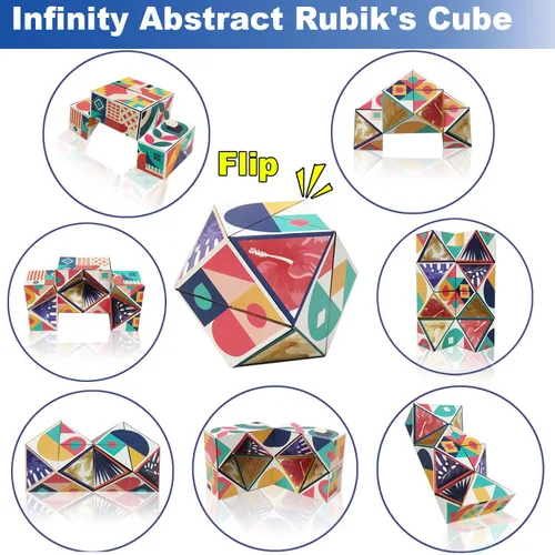 Vista 3 de Juego de cubos mágicos 3D Flips, paquete de 3 juguetes para ansiedad de cubo infinito, transforman cubos de rompecabezas para aliviar el estrés