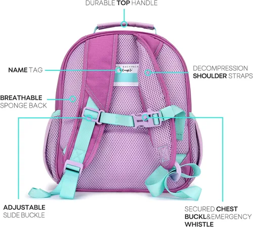 Vista 4 de mibasies Mochila para niñas y niños, ideal para niños y niñas, mochila para preescolar jardín de infantes y primaria, Rosa púrpura oscuro, Niñito-7L
