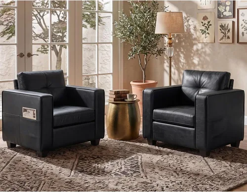 Vista 12 de TYBOATLE - Silla Accent cómoda de cuero sintético negro para sala de estar, silla de lectura extragrande con botones decorativos, estilo moderno