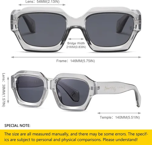 Vista 6 de SHEEN KELLY Gafas de sol hexagonales gruesas retro para hombres y mujeres, de moda, de gran tamaño, cuadradas, gruesas, negras, oscuras, gafas