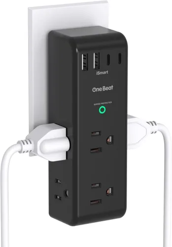 Vista 16 de Extensor de salida con protector de sobretensiones con enchufe giratorio, 6 tomas de corriente alterna con 3 puertos USB (2 USB C), cargador