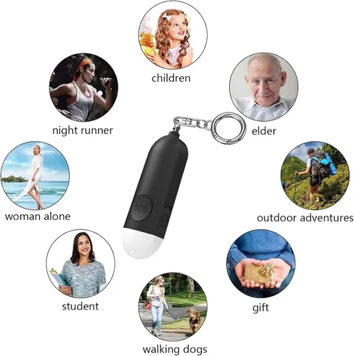 Vista 6 de Luz estroboscópica de alarma de seguridad personal, paquete de 2 llaveros de sirena con mosquetón para mujeres, niños escolares, corredores