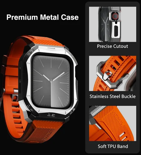 Vista 2 de ULTIMAL Compatible con Apple Watch de 1.929 in/1.772 in/1.732 in, correa deportiva resistente con carcasa de acero inoxidable resistente, correa