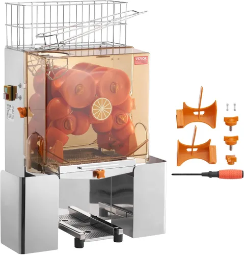 Vista 9 de VEVOR Exprimidor de naranja comercial, extractor de jugo automático de 120W, exprimidor de naranja de acero inoxidable para 20 naranjas por minuto