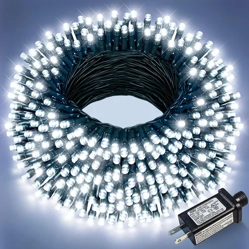 Vista 58 de Juego de 2, luces de Navidad, 200 pies, 600 LED, exterior/interior, guirnalda luces, 8 modos, impermeables, cable verde, parpadeantes, árbol, patio