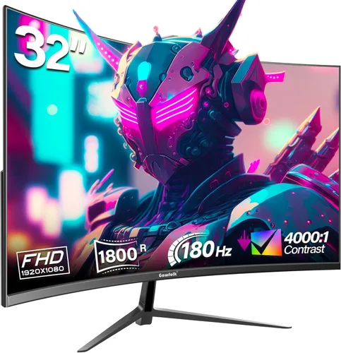 Vista 11 de Gawfolk - Monitor curvo de juegos de 27 pulgadas, 144Hz/180Hz, monitor de PC Full HD 1080P, pantalla de computadora sin marco de 1800R