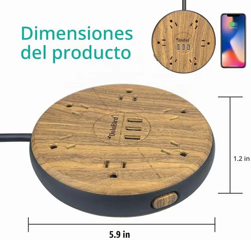 Vista 6 de Regleta protectora contra sobretensiones, 6 salidas de CA con 3 puertos USB, estación de carga, cable de extensión largo, enchufe plano de ángulo