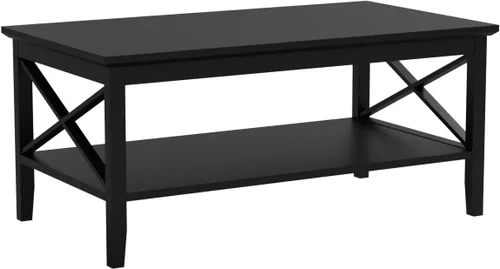 Vista 4 de Mesa de centro ChooChoo Oxford con patas más gruesas, mesa de centro de madera negra con almacenamiento para la sala de estar