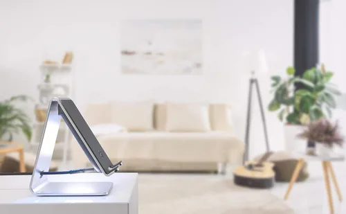 Vista 4 de Encased PowerStand - Soporte de carga inalámbrico con retroiluminación LED regulable, cargador de escritorio para modelos de iPhone, Android