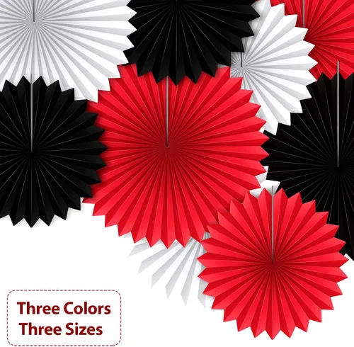 Vista 3 de Outus 9 abanicos de papel para colgar en fiestas, guirnaldas de papel decorativas redondas para cabina de fotos, decoración para carnaval