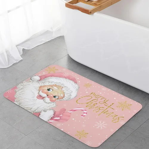 Vista 5 de Libaoge Juego de 2 tapetes de cocina con texto en inglés "Merry Christmas", de Papá Noel con caramelos, antifatiga, cómodo, de espuma viscoelástica