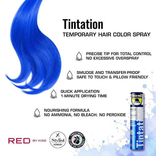 Vista 2 de Red by Kiss Tintation - Spray de color temporal para el cabello, 2.82 onzas, secado rápido y a prueba de manchas, tinte lavable de color vivo, spray