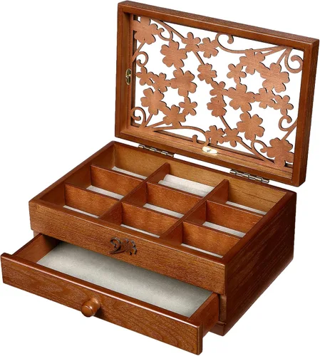 Vista 8 de Changsuo Joyero de madera para mujer con cajones, organizador de almacenamiento de joyas de tamaño mediano con tapa acrílica