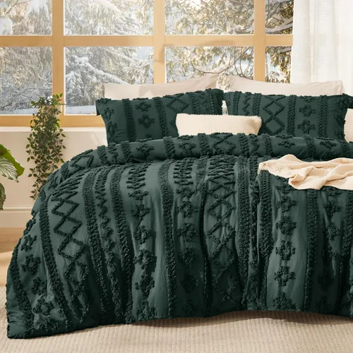 Vista 11 de Bedsure Juego de edredón bohemio copetudo, tamaño individual, juego de cama bohemio azul pizarra, GentleSoft™ 2 piezas de ropa de cama bordada