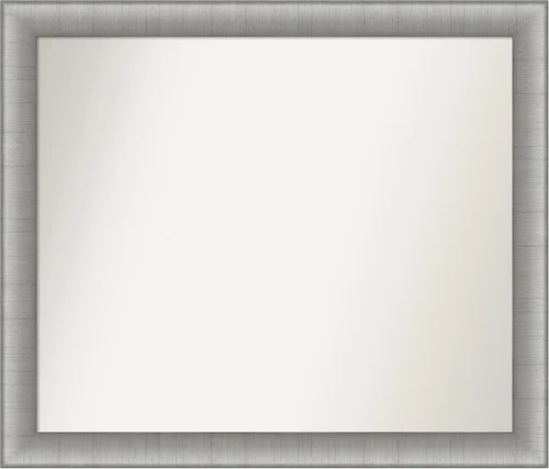 Vista 61 de Amanti Art Espejo de baño plateado para sobre el fregadero, 28 x 37 pulgadas, elegante espejo rectangular de peltre cepillado, marco de madera