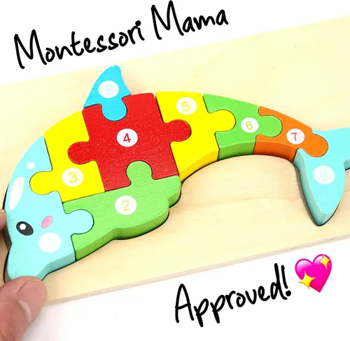 Vista 6 de Montessori Mama Rompecabezas de madera para niños de 3 a 5 años, juguetes Montessori para niños de 3 años, juguetes de animales para niños pequeños