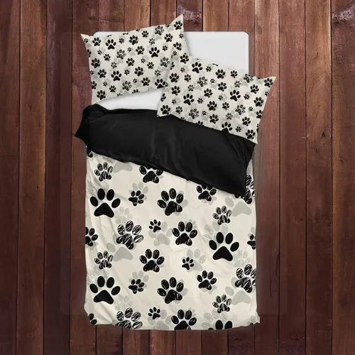Vista 7 de Juego de funda de edredón con diseño de pata de perro, diseño de pata de cachorro, color beige, con 2 fundas de almohada