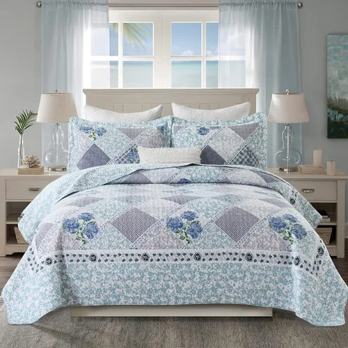 Vista 8 de DDUOXIN - Colcha reversible tamaño King de 100 % algodón, colcha floral a cuadros 120x120 Quilted Bed Spread with 2 Pillow Shams, Farmhouse