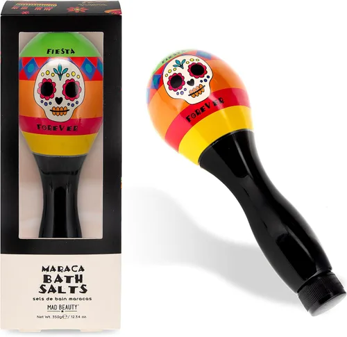 Vista 5 de MAD Beauty Sales de baño Fiesta Forever Maraca – Diseño de calavera de azúcar, aroma a piña y lima, estilo mexicano, baño relajante para remojar