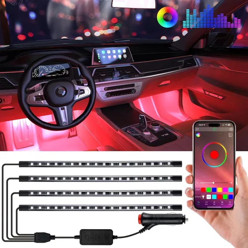 Vista 10 de Luces LED interiores para automóvil con control inteligente de aplicación, sincronización de música, modo DIY, kits de luces LED interiores
