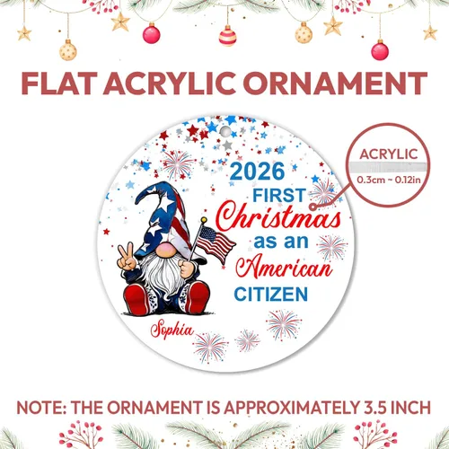 Vista 3 de HYTURTLE Adorno de Navidad personalizado para decoración de árbol, regalo para mujeres y hombres, ciudadanía estadounidense patriótica