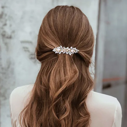 Vista 6 de HINZIC 2 pasadores de pelo con perlas, 6 pasadores de metal con diamantes de imitación brillantes, pinzas decorativas para boda, graduación, San
