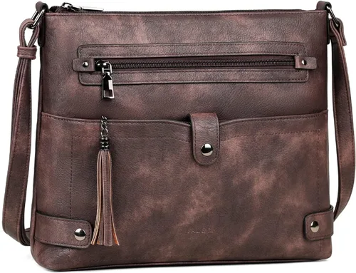 Vista 8 de FADEON Bolsos cruzados grandes para mujer, bolso cruzado de cuero de diseñador, bolso de hombro con múltiples bolsillos
