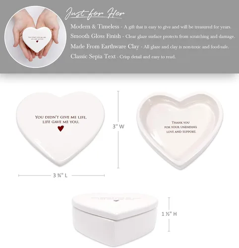 Vista 7 de Personalized Stepmother of the Bride Gift or Stepmother of the Groom Gift, Handmade Ceramic Heart Keepsake Box with Custom Text - You didn’t give me