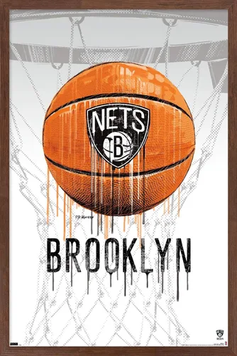 Vista 16 de Trends International NBA Brooklyn Nets - Póster de pared Drip Basketball 21, 14.725 x 22.375 pulgadas, versión enmarcada de madera de granero