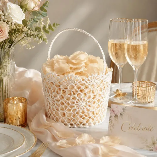 Vista 4 de WILLBOND 4 cestas blancas para niña de las flores con asa para ceremonia de boda, 5.9 x 4.72 x 4.33 pulgadas