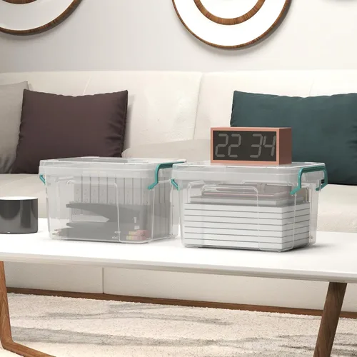 Vista 2 de Covetree - Paquete de 7 cajas pequeñas de almacenamiento, contenedor de almacenamiento de plástico apilable con tapas, con asa, contenedor