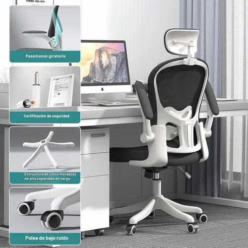 Vista 5 de Silla de oficina ergonómica de malla, color negro