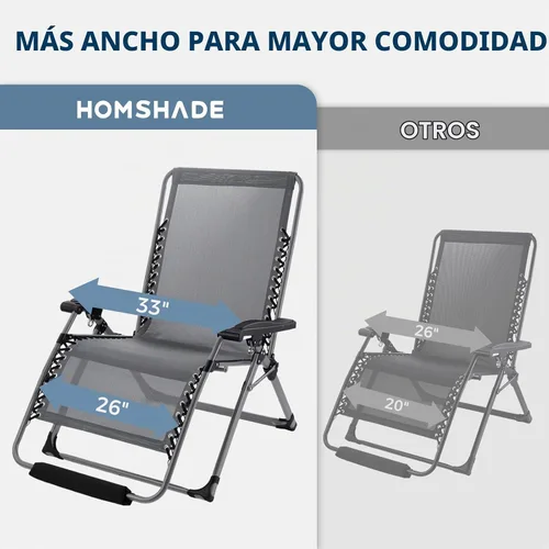 Vista 4 de HOMSHADE Silla de gravedad cero de gran tamaño XXL de 33 pulgadas, soporta Gris