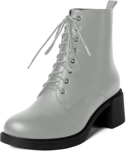 Vista 77 de ROSERWISH Botas altas de tacón bajo y grueso para mujer, con cordones, cómodas, modernas, con puntera redonda, de 2.5 pulgadas