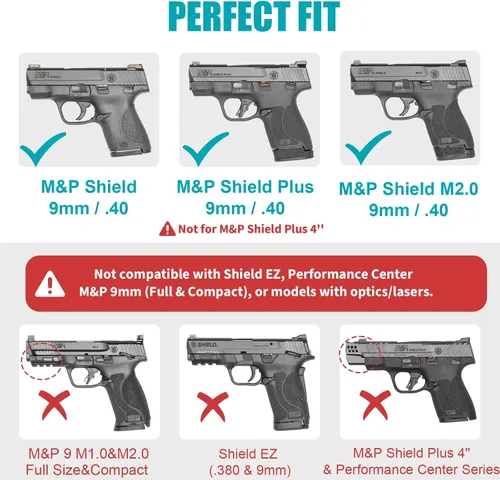 Vista 2 de Funda para Smith & Wesson M&P Shield 9 mm/.40 (M2.0)/9 mm Shield Plus, funda de pistola de 3.1" de pala, 360 grados ajustable, liberación