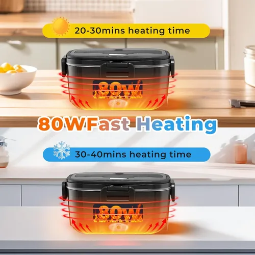 Vista 3 de Fiambrera eléctrica para adultos, 80 W 1.5 L, calentador de alimentos portátil para adultos, 12 V/24 V/110 V, automóvil, camión, oficina, hogar, a