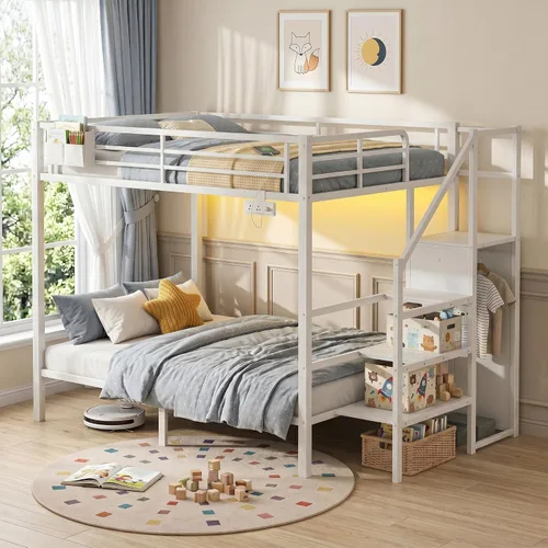 Vista 12 de Twin XL Metal Loft Bed with Slide, Black Negro